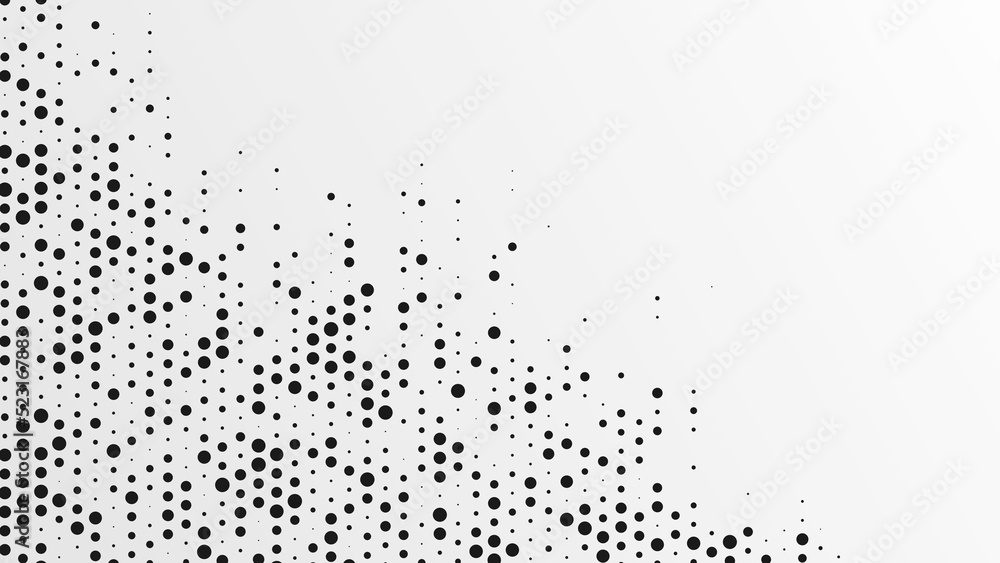 Poster halftone abstract background of dots. monochrome texture of particles. chaotic ornament. linear patt