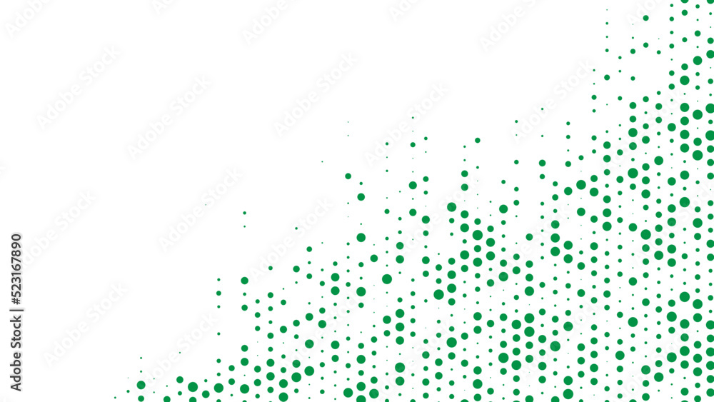 Poster green abstract background of dots. texture of random particles. chaotic ornament. linear pattern of 