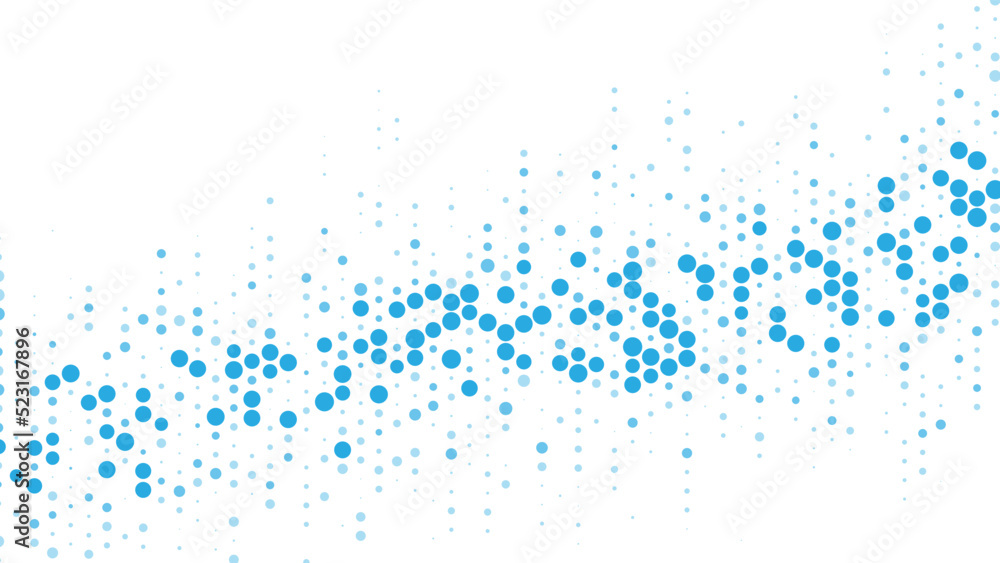 Poster blue abstract background of dots. texture of random particles. chaotic ornament, mosaic. linear patt