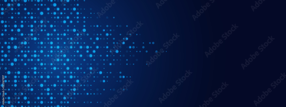 Poster blue neon abstract background of dots. texture of random particles. chaotic ornament. linear pattern