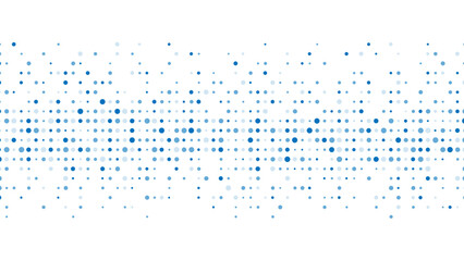 Blue abstract background of dots. Texture of random particles. Chaotic ornament, mosaic. Linear pattern of small dots. Design of banner, poster website, frame social networks. Vector illustration.
