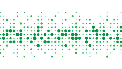 Green abstract background of dots. Texture of random particles. Chaotic ornament. Linear pattern of small dots. Design of banner, poster for website, frame for social networks. Vector illustration.