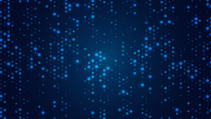Blue neon abstract background of dots. Texture of random particles. Chaotic ornament. Linear pattern of point. Design of banner, poster for website, frame social networks. Vector illustration