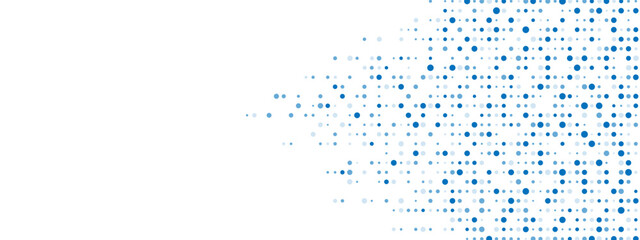 Blue abstract background of dots. Texture of random particles. Chaotic ornament, mosaic. Linear pattern of small dots. Design of banner, poster website, frame social networks. Vector illustration.