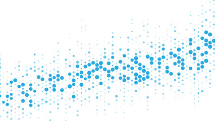 Blue abstract background of dots. Texture of random particles. Chaotic ornament, mosaic. Linear pattern of small dots. Design of banner, poster website, frame social networks. Vector illustration.