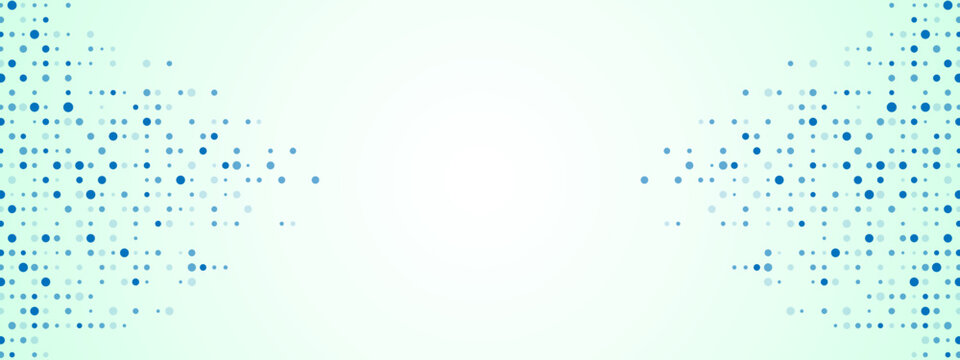 Blue abstract background of dots. Texture of random particles. Chaotic ornament, mosaic. Linear pattern of small dots. Design of banner, poster website, frame social networks. Vector illustration.