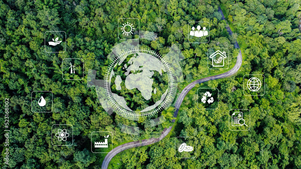 Wall mural environmental technology concept. sustainable esg modernization development by using technology of r