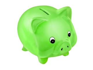 Finanzen und grünes Sparschwein   Hintergrund transparent - obrazy, fototapety, plakaty