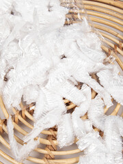 Set of disposable food storage lids. Cellophane bag from drying food closeup