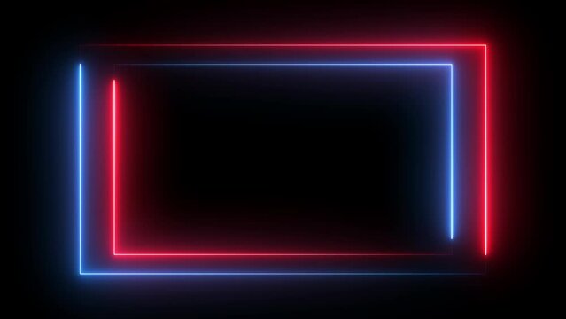 loop neon rectangle frame border, abstract graphic futuristic glow illumination effect, electric fluorescent element modern light technology animation in colorful blue purple disco party shiny footage