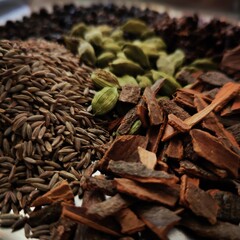 spices on wooden background