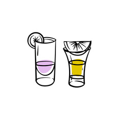 Glass containers for drinks. Illustration in doodle sketch style.