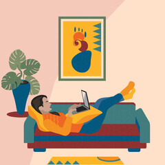 study and work online at home in a room with a laptop, remote work