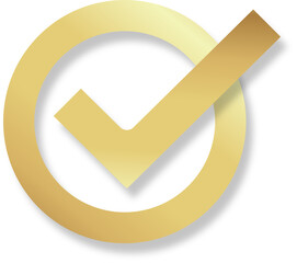 Gold check mark icon with circle, tick box, check list circle frame, PNG checkbox symbol sign.