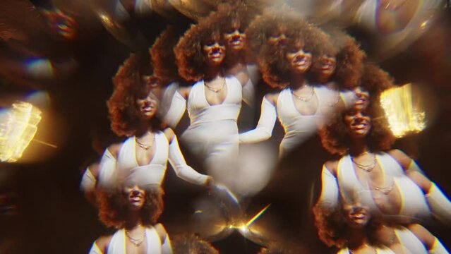 Kaleidoscope Effect Shot of Charming African American Woman Dancing on Stage