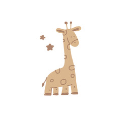 Cute Giraffe, african animal. Nursery simple poster design. Hand drawn vector funny zoo character. Primitive cartoon  illustration, decoration element. 