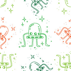 Ufo seamless pattern illustration on white