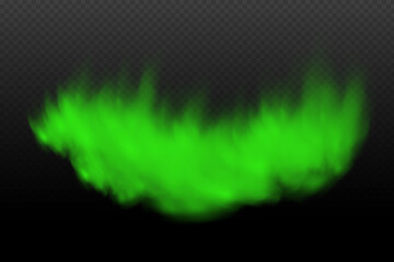 Dust green poisonous cloud with particles with dirt,cigarette smoke and smog. Realistic vector isolated on transparent background. Concept air pollution,big explosion.
