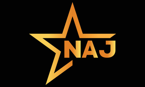 NAJ golden luxury star icon three letter logo design vector template. royal logo | luxury logo | jewelry logo | premium logo | iconic logo | Victoria logo |