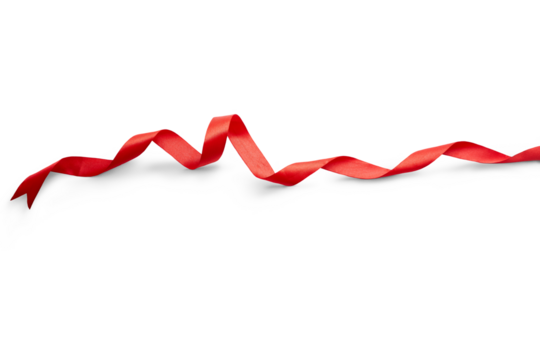 A curly red ribbon for Christmas and birthday present isolated against a transparent background.