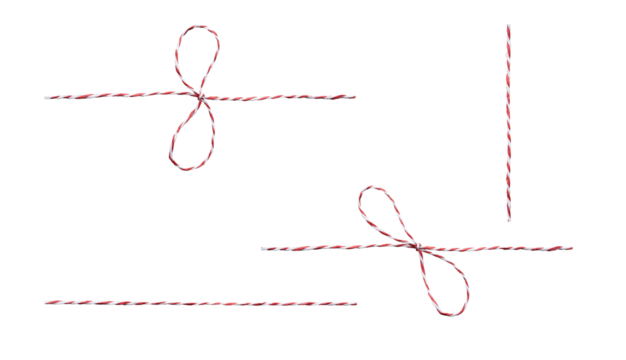 Red and white straight string and bow, knot isolated against a transparent background.