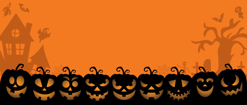 Halloween banner background with pumpkins. Vector illustration. Сopy space