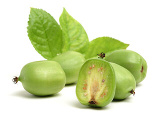 mini kiwi baby fruit (actinidia arguta) on white background 