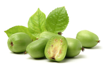 mini kiwi baby fruit (actinidia arguta) on white background 
