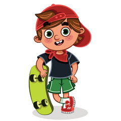 Happy skater boy. Cartoon vector isolated character.
