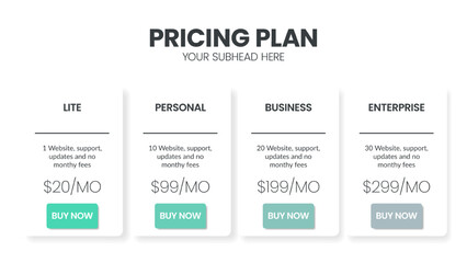 Modern creative pricing subscription plan table template with minimal line icon style. UI UX interface design elements. Infographic design element with option plans for website or presentation vector.