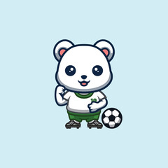 Polar Bear Football Cute Creative Kawaii Cartoon Mascot Logo