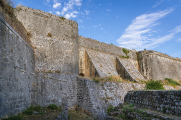 Fototapeta na wymiar Walls of New Venetian Fortress in historic part of Corfu town, Corfu Island, Greece