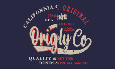 California Superior Limited Edition Original typography for t-shirt print. Authentic Denim Original College Vintage varsity vector tee Apparel fashion design