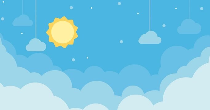 blue sun and cloud paper cut background animation