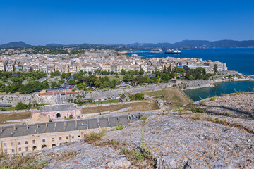 Fototapeta na wymiar View from top of Old Venetian Fortress, Corfu city, Corfu Island, Greece