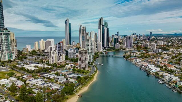 Aerial hyperlapse, dronelapse video of Gold Coast in Australia