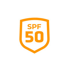 SPF 50 icon with a shield, UV protection