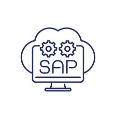SAP line icon with a cloud - obrazy, fototapety, plakaty