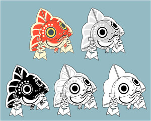 金魚ねぶたの手書きイラスト-カラー、線画