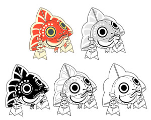 金魚ねぶたの手書きイラスト-カラー、線画