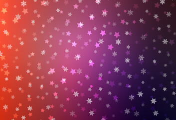 Light Pink, Red vector texture with colored snowflakes, stars.