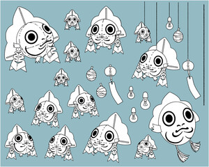 金魚ねぶたの手書きイラスト-線画