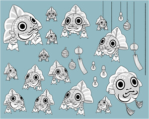 金魚ねぶたの手書きイラスト-線画