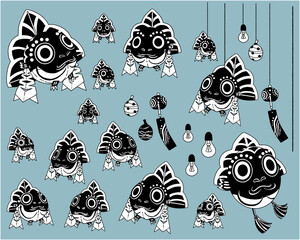 金魚ねぶたの手書きイラスト-線画