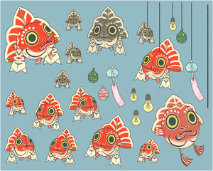 金魚ねぶたの手書きイラスト-カラー