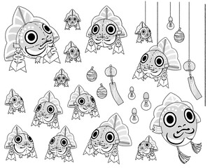金魚ねぶたの手書きイラスト-線画