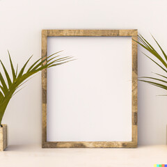 Modern wooden frame mock-up with house plants in the background