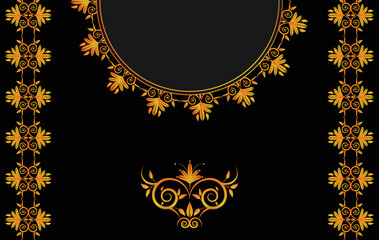 Golden woman Jellabiya dress ornament frame design vector around chest and neck on black color