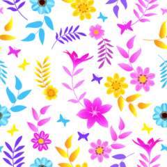 Schilderijen op glas ditsy floral seamless pattern. floral print. dahlia flowers pattern. ditsy daisy. good for fabric, dress, fashion, wallpaper, background, textile. © hartami