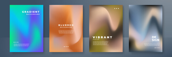 Fototapeta premium Blurred backgrounds set with modern abstract blurred color gradient patterns. Smooth templates collection for brochures, posters, banners, flyers and cards. Vector illustration.